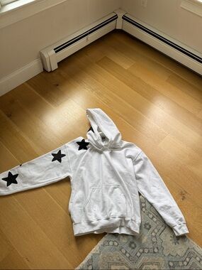 Star Black and White Pullover Hoodie with Drawstring